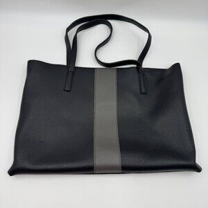Vince Camuto Black & Gray Pebbled Leather Tote Bag With Dual Handles